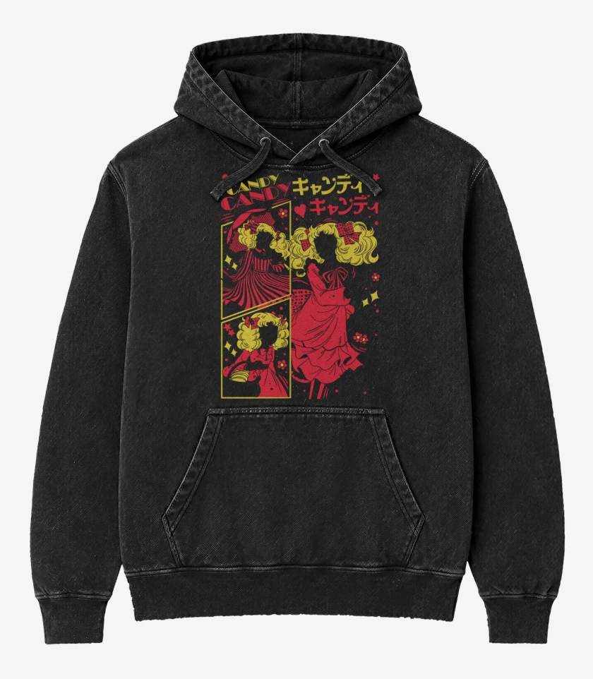 Poleron Canguro Acid Wash Negro de Candy Candy B