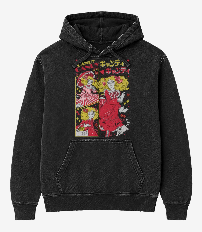 Poleron Canguro Acid Wash Negro de Candy Candy N