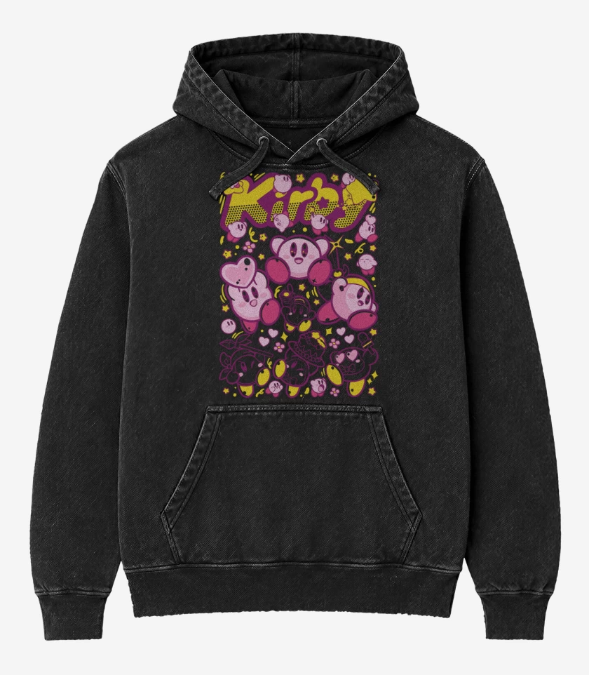 Poleron Canguro Acid Wash Negro de Guerrero Kirby B