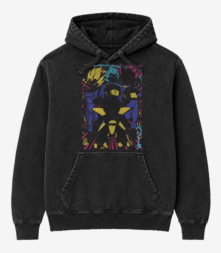 Poleron Canguro Acid Wash Negro de Vegetas B