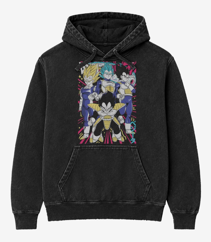 Poleron Canguro Acid Wash Negro de Vegetas N