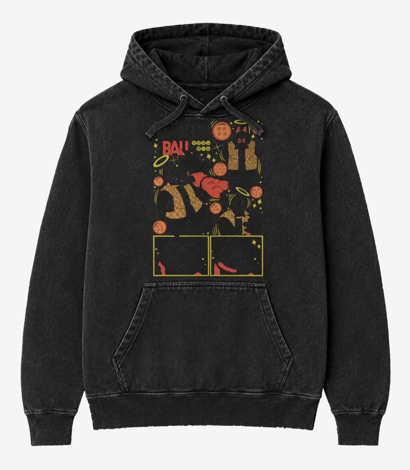 Poleron Canguro Acid Wash Negro de Abuelito Son Gohan B