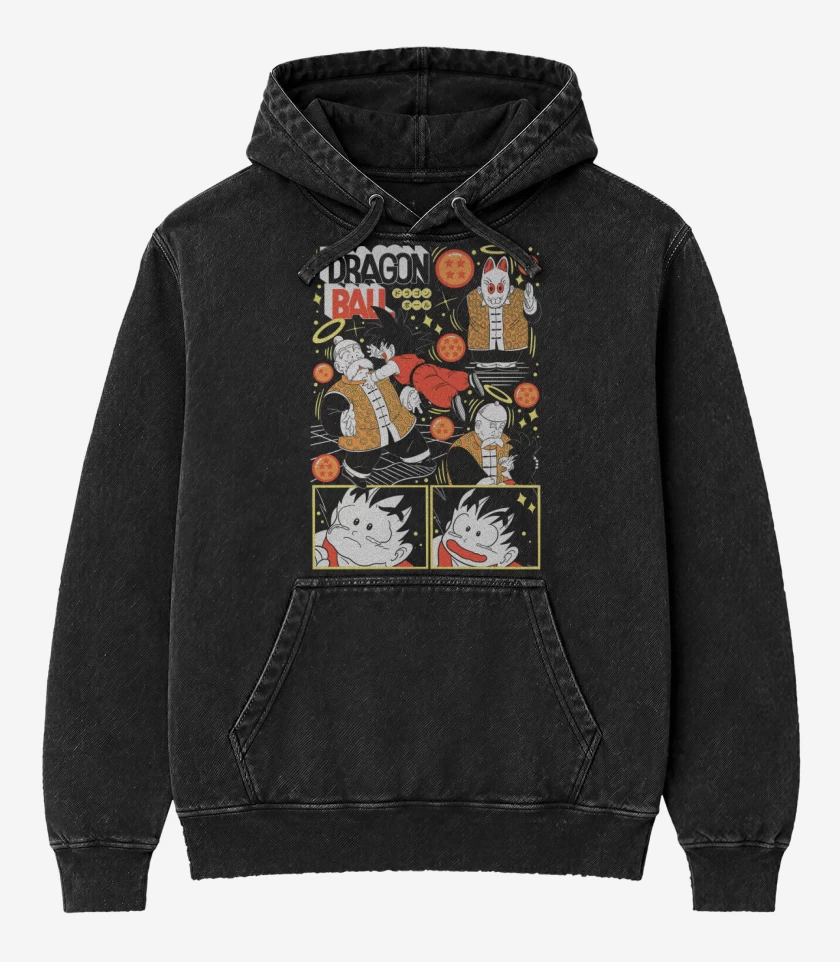 Poleron Canguro Acid Wash Negro de Abuelito Son Gohan N