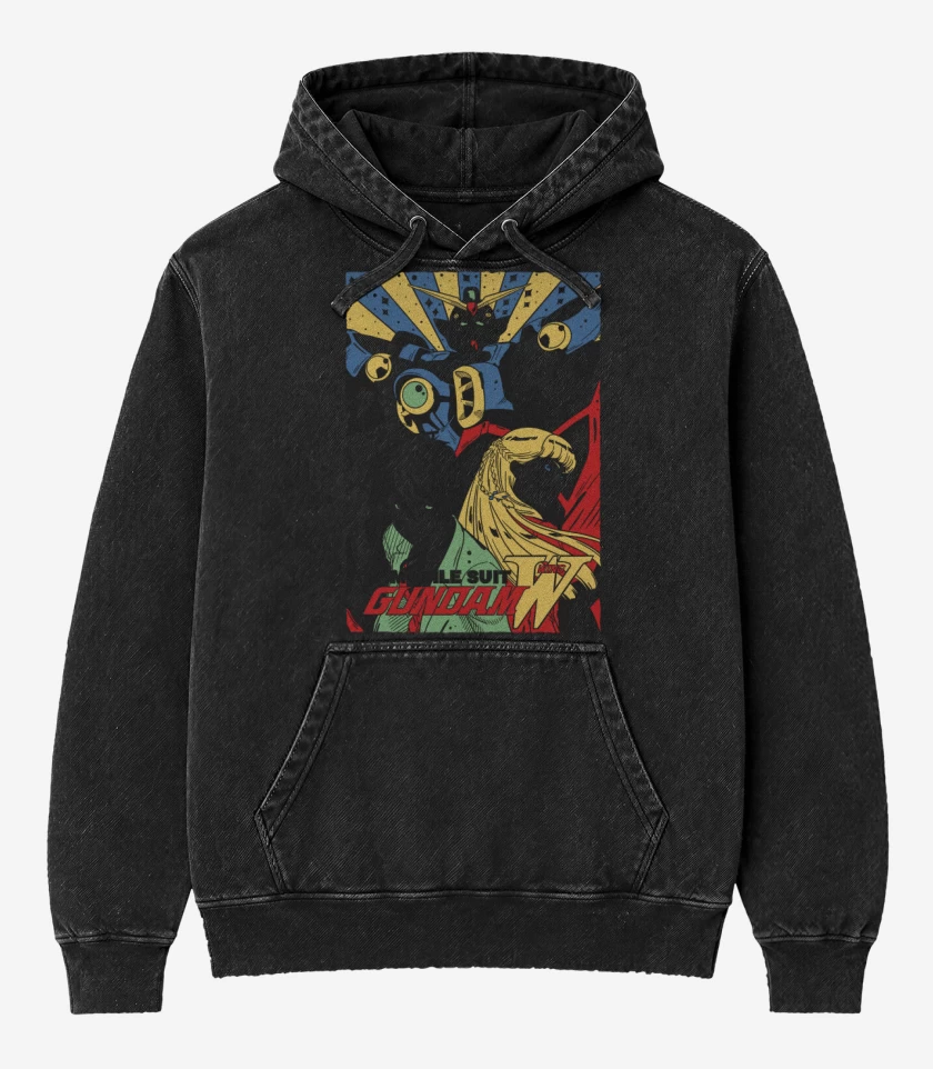 Poleron Canguro Acid Wash Negro de Gundam Wing B
