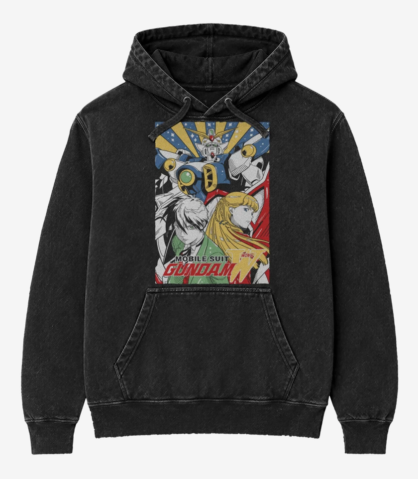 Poleron Canguro Acid Wash Negro de Gundam Wing N