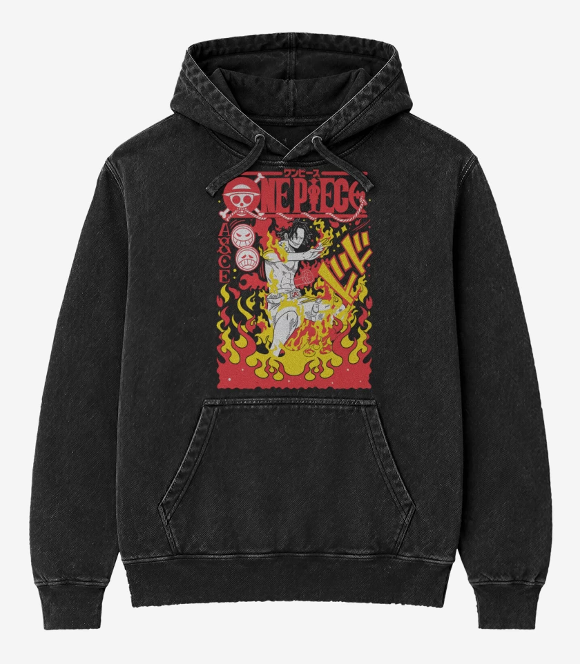 Poleron Canguro Acid Wash Negro de Ace Portgas N