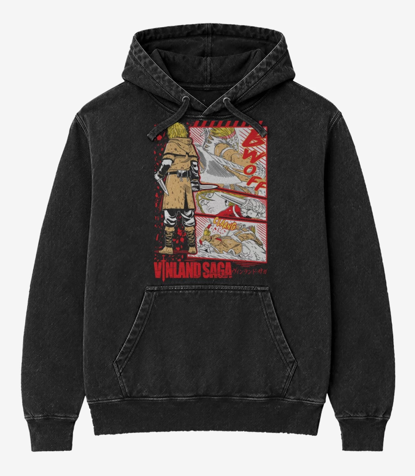 Poleron Canguro Acid Wash Negro de Thorfinn N