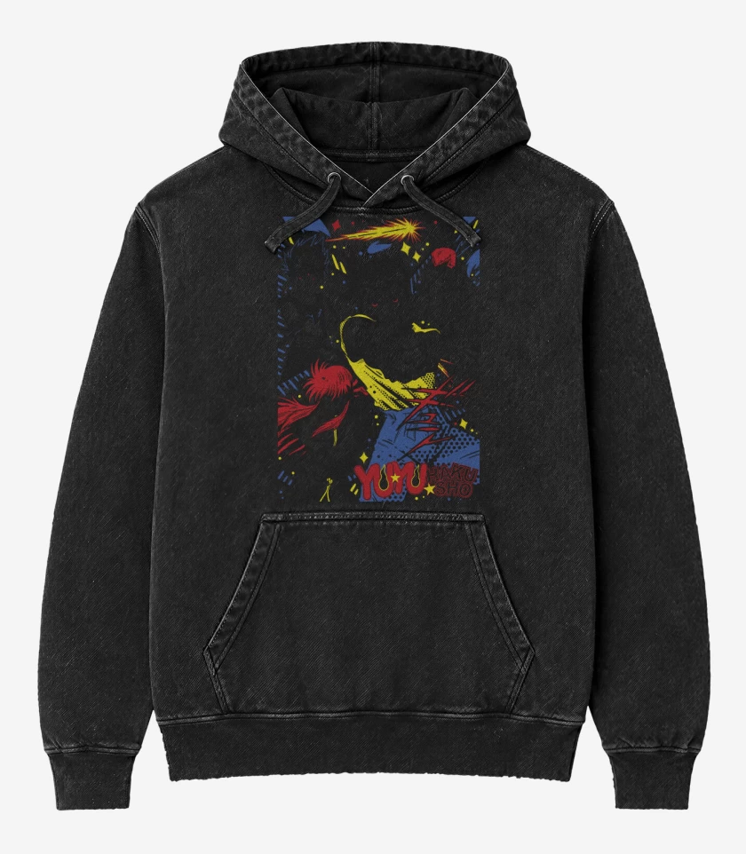 Poleron Canguro Acid Wash Negro de Yu Yu Urameshi B