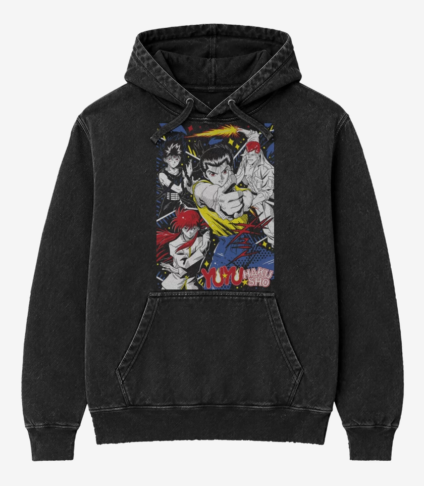 Poleron Canguro Acid Wash Negro de Yu Yu Urameshi N