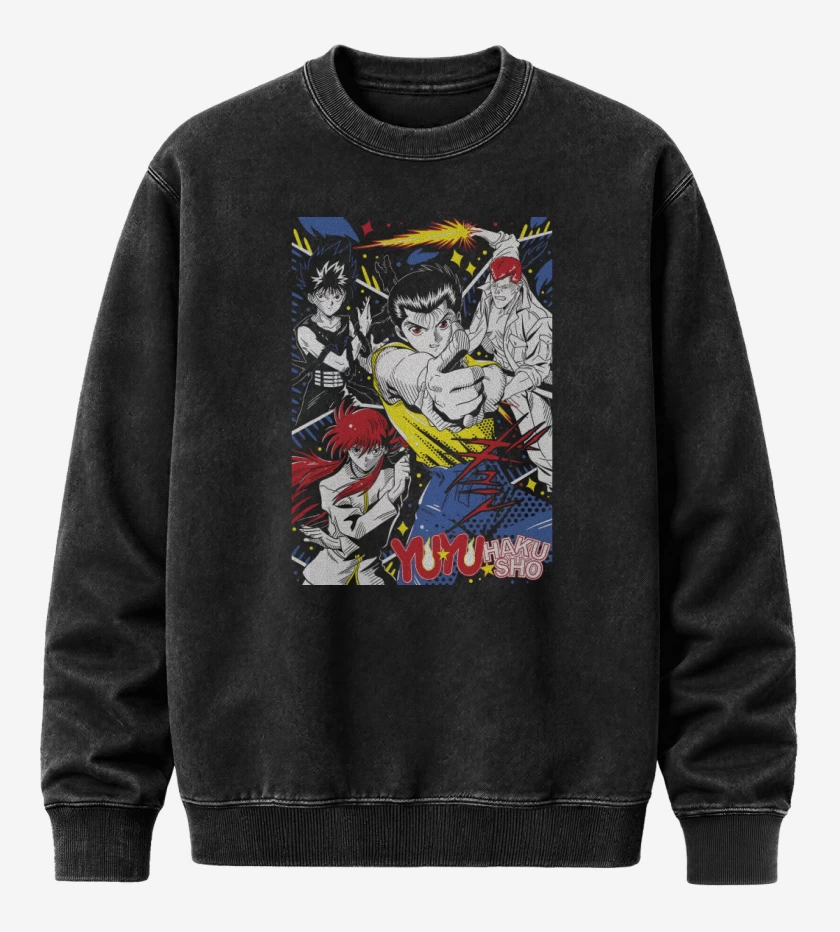 Poleron Polo Acid Wash Negro de Yu Yu Urameshi N