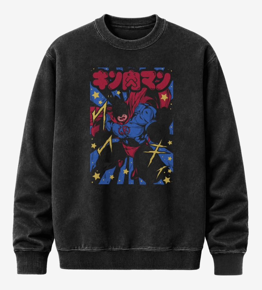 Poleron Polo Acid Wash Negro de Super Kinnikuman B