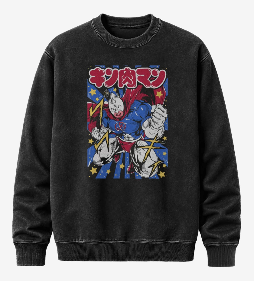 Poleron Polo Acid Wash Negro de Super Kinnikuman N