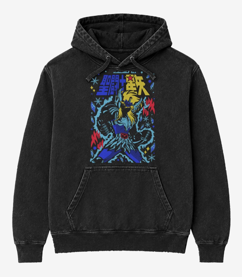 Poleron Canguro Acid Wash Negro de Hyoga de Cisne B