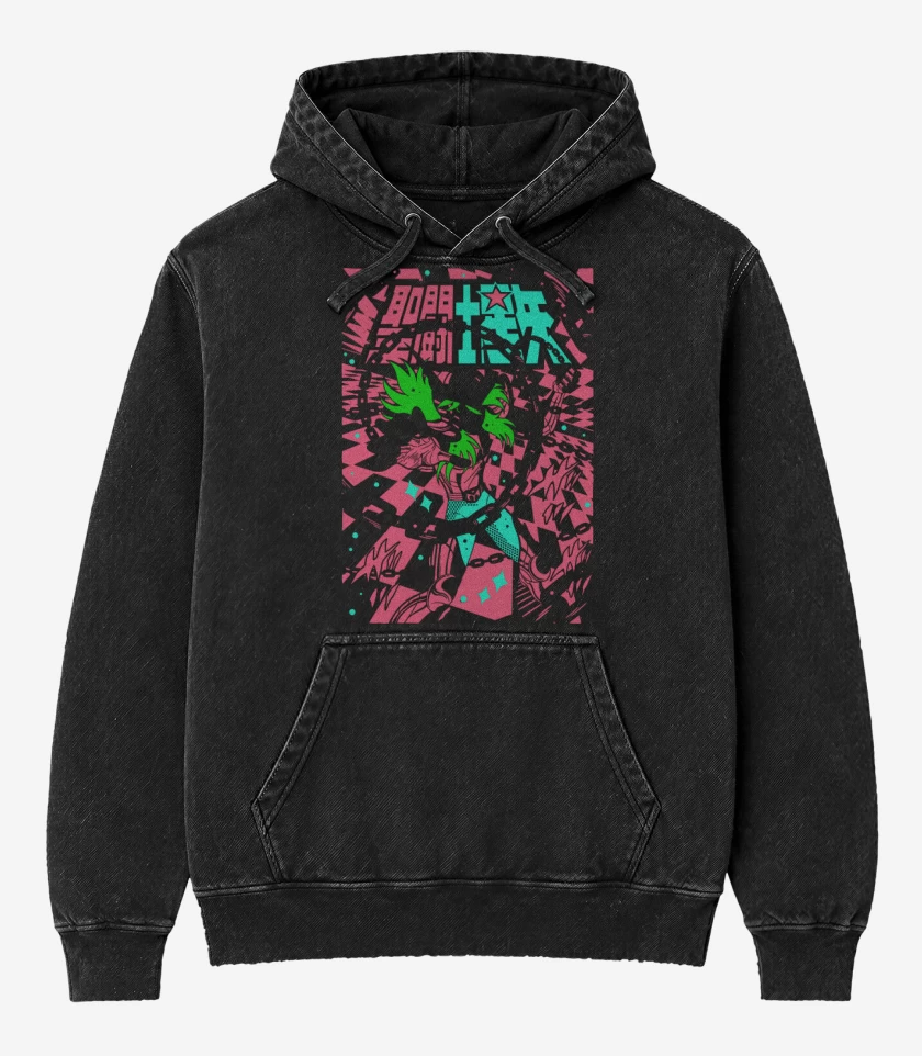 Poleron Canguro Acid Wash Negro de Shun de Andromeda B