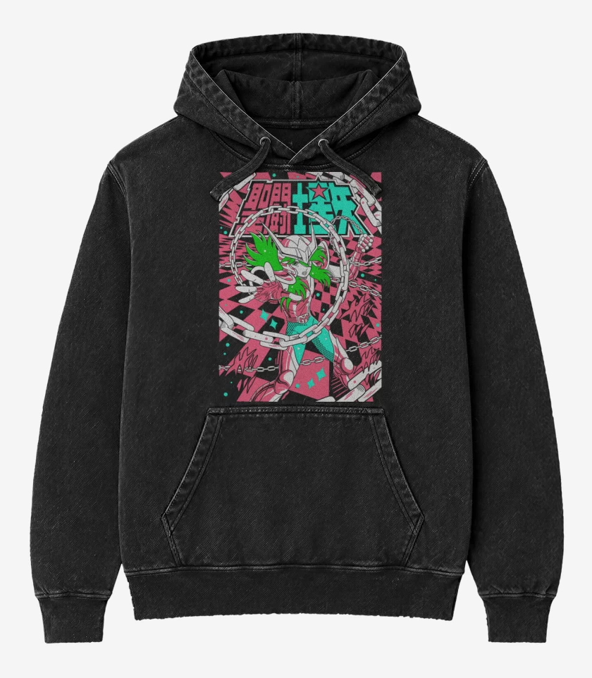 Poleron Canguro Acid Wash Negro de Shun de Andromeda N