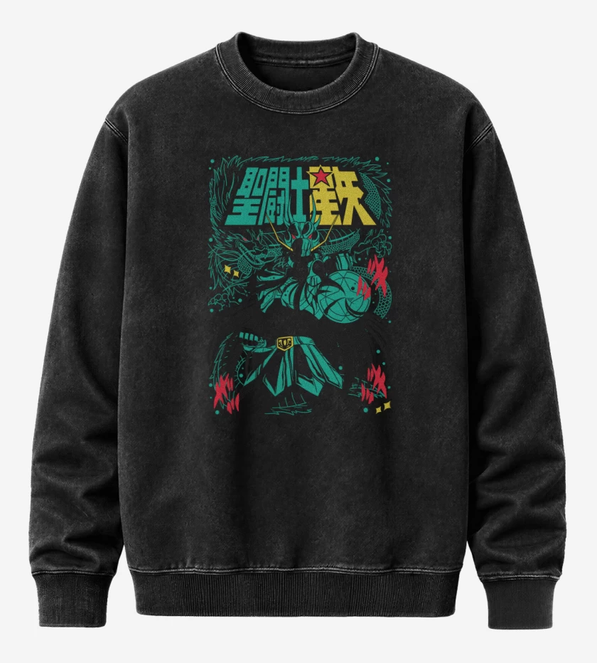 Poleron Polo Acid Wash Negro de Shiryu de Dragon B