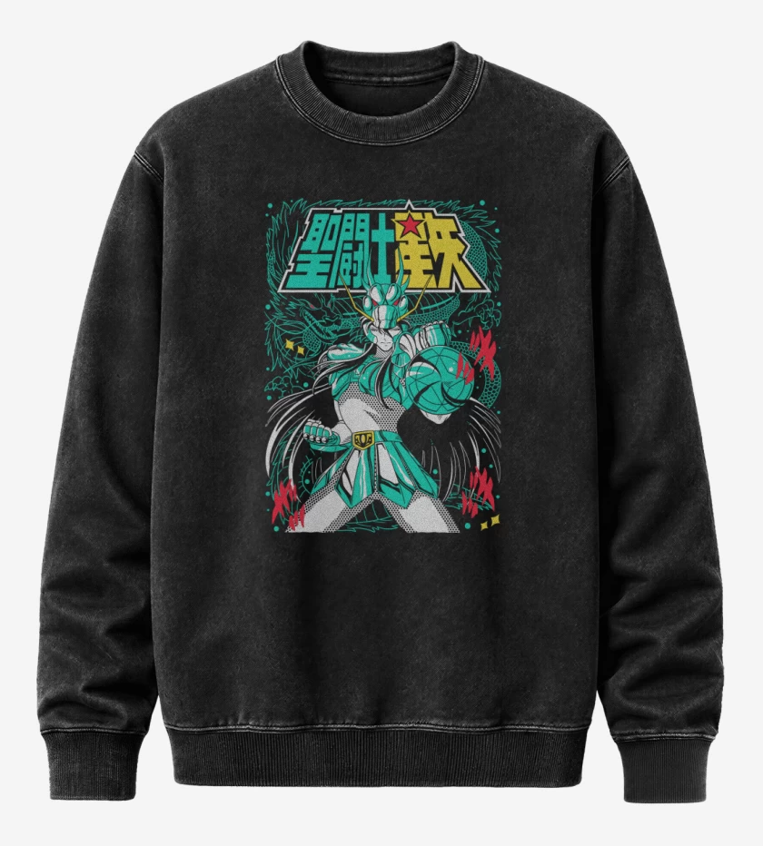 Poleron Polo Acid Wash Negro de Shiryu de Dragon N