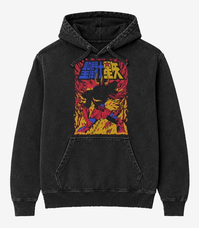 Poleron Canguro Acid Wash Negro de Ikki de Fenix  B