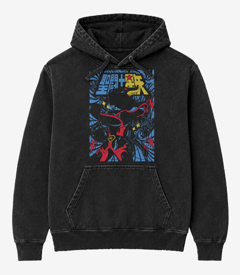 Poleron Canguro Acid Wash Negro de Seiya de Pegaso B