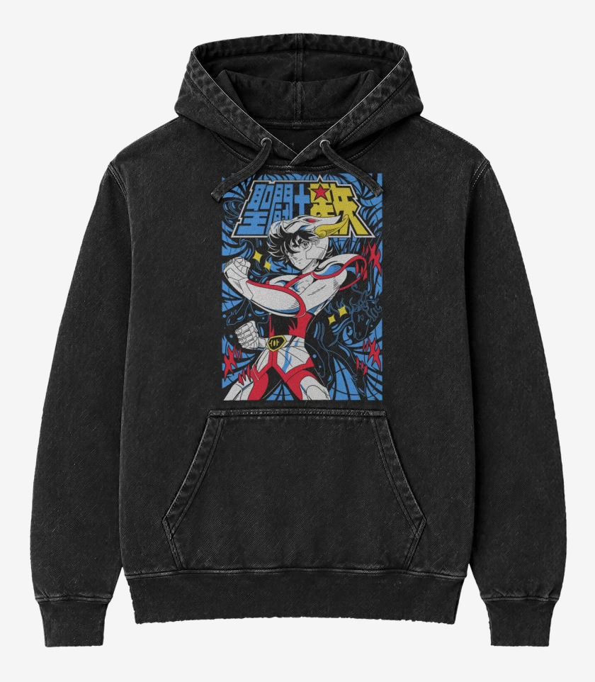 Poleron Canguro Acid Wash Negro de Seiya de Pegaso N