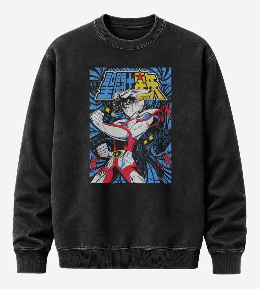 Poleron Polo Acid Wash Negro de Seiya de Pegaso N