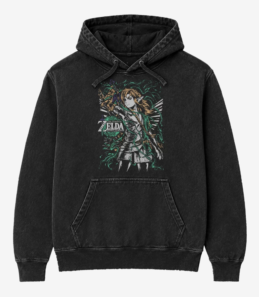 Poleron Canguro Acid Wash Negro de La Leyenda de Hyrule 
