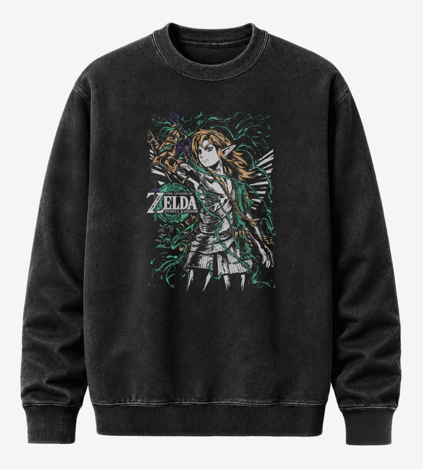 Poleron Polo Acid Wash Negro de La Leyenda de Hyrule 