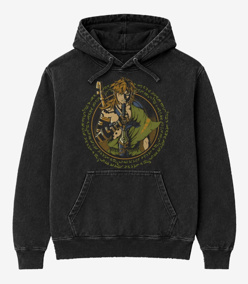 Poleron Canguro Acid Wash Negro de Protector del Reino