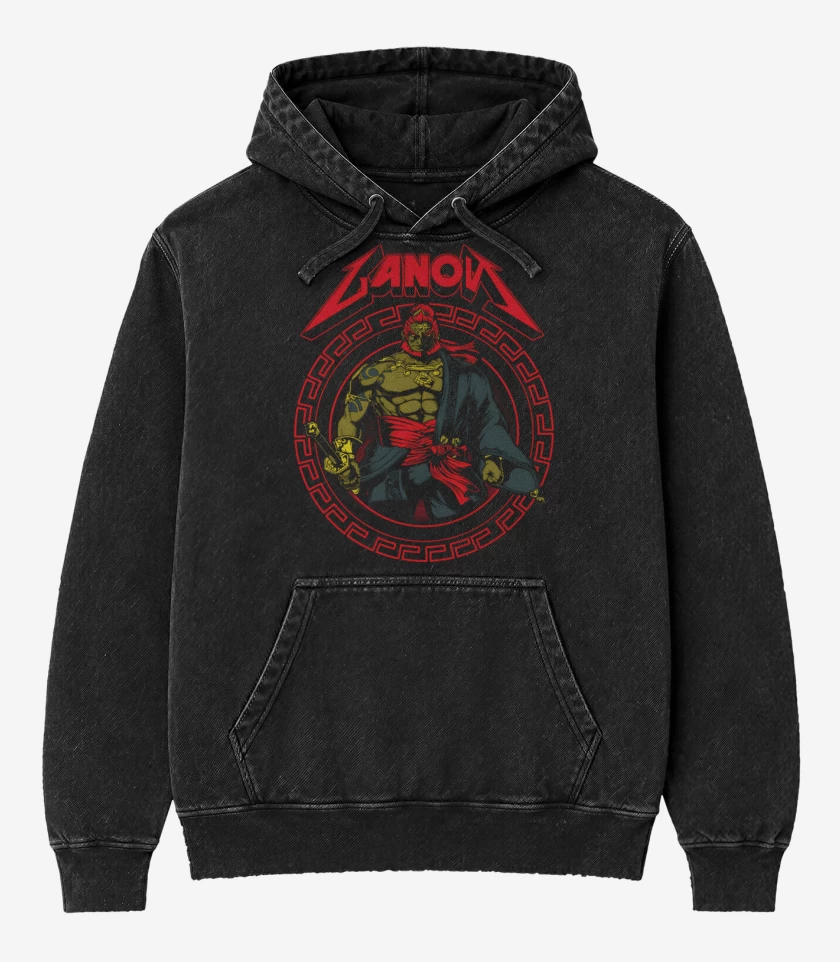 Poleron Canguro Acid Wash Negro de Ganon de Gerudo