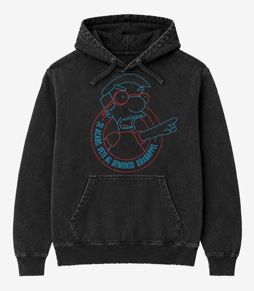 Poleron Canguro Acid Wash Negro de Vete al Demonio Krabappel