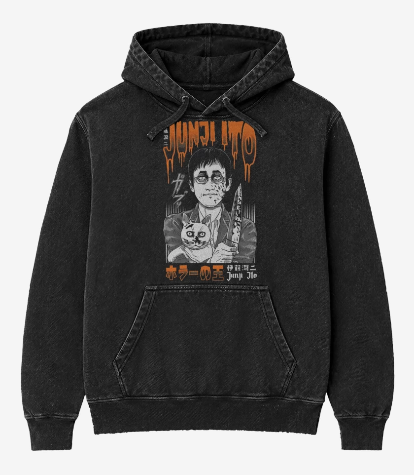 Poleron Canguro Acid Wash Negro de Junji Ito