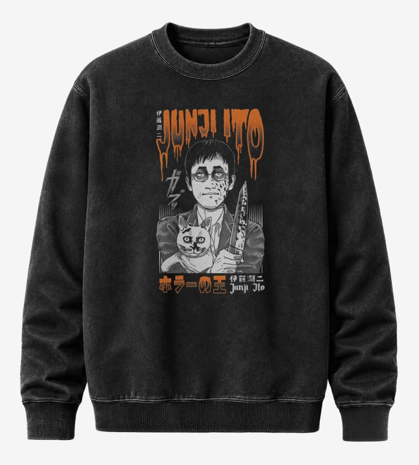 Poleron Polo Acid Wash Negro de Junji Ito
