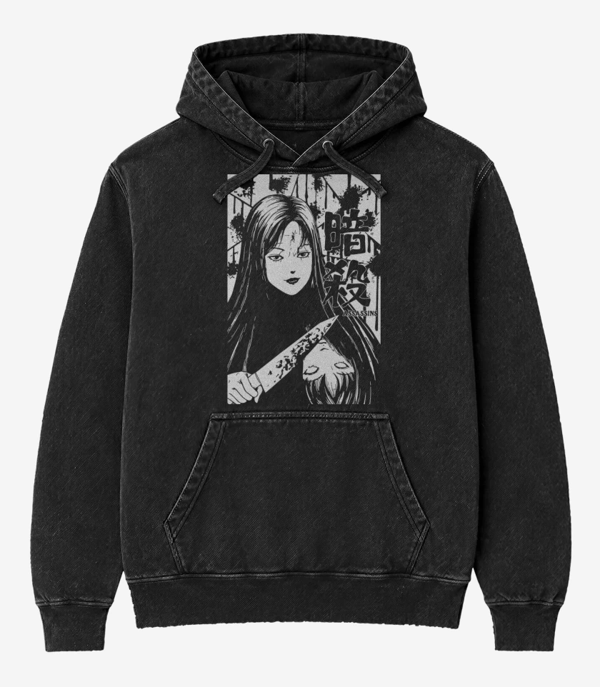 Poleron Canguro Acid Wash Negro de Assassins
