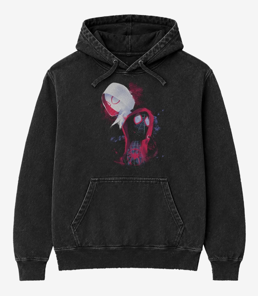 Poleron Canguro Acid Wash Negro de SpiderGwen SpiderMorales