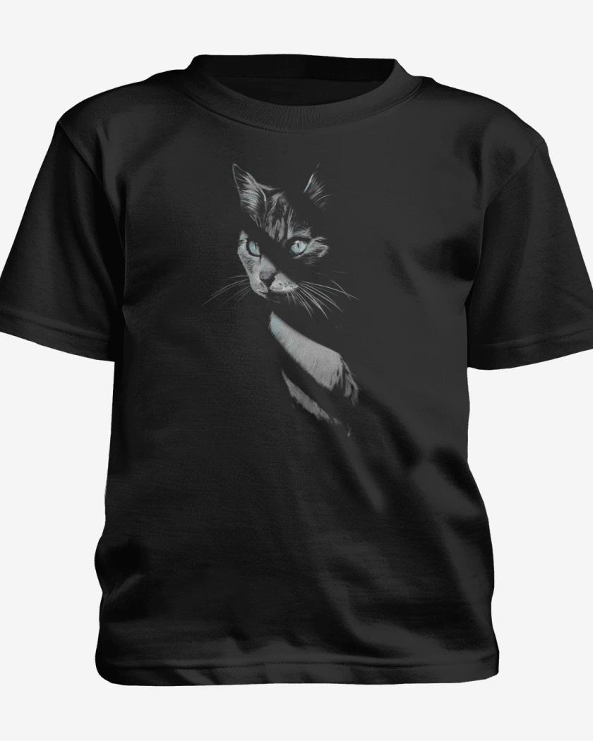 Polera de niño Negro de Gatito en las Sombras