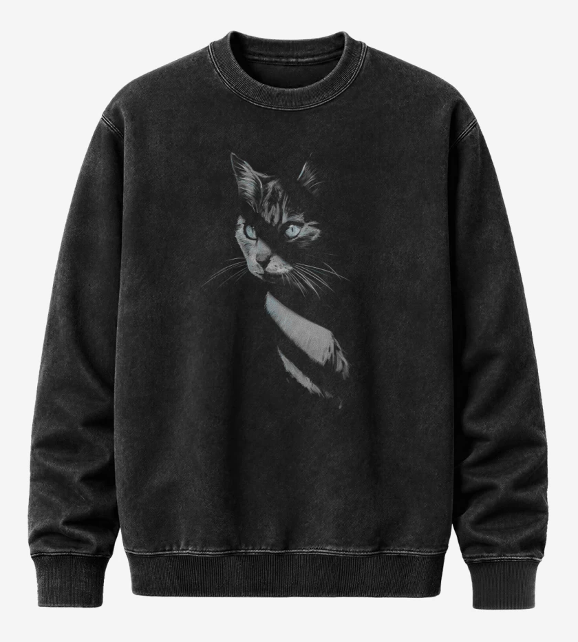 Poleron Polo Acid Wash Negro de Gatito en las Sombras