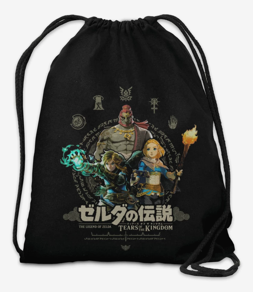 Mochila Negro de TOTK Link Zelda y Ganondorf
