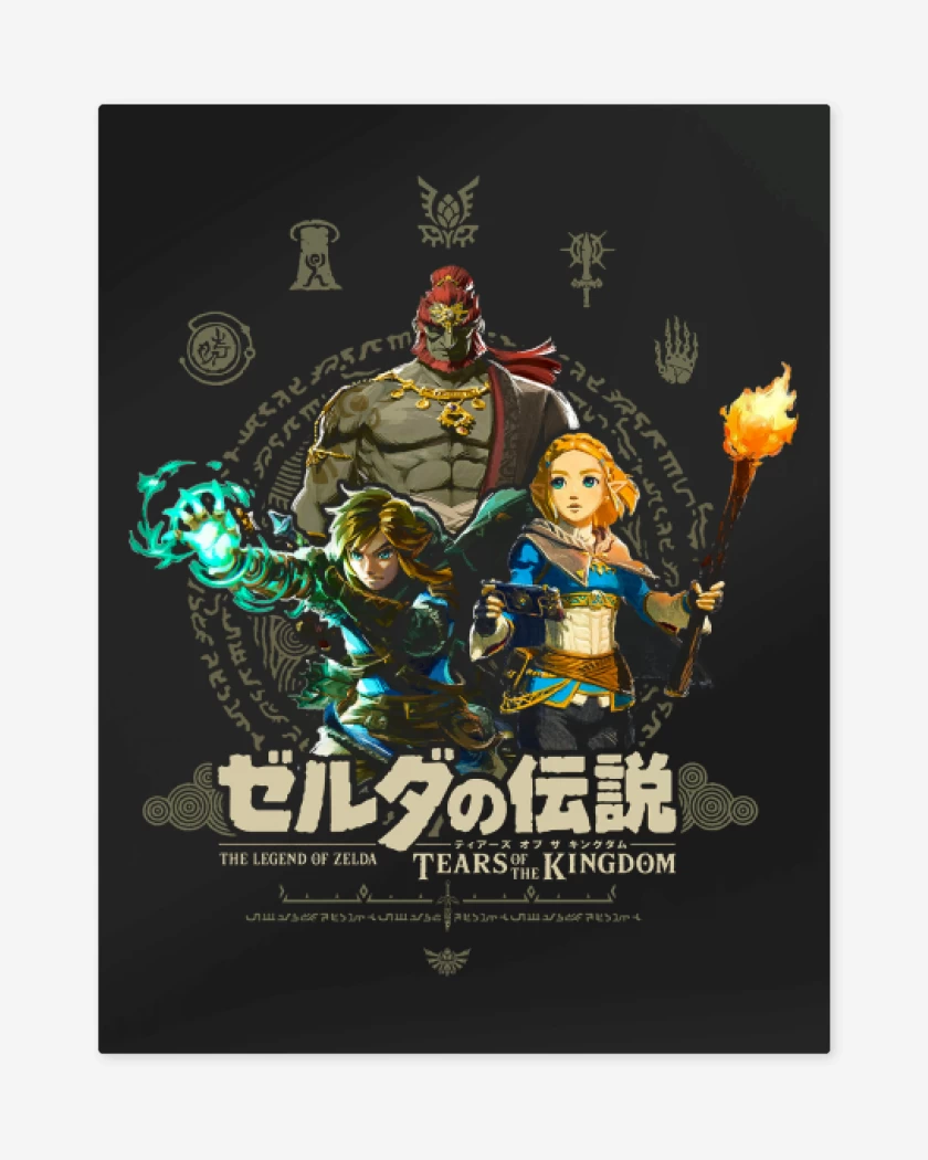Print metalico Negro de TOTK Link Zelda y Ganondorf