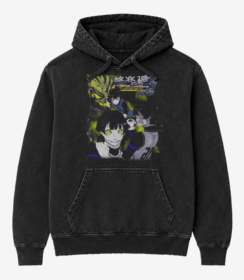 Poleron Canguro Acid Wash Negro de Meguro Bachira