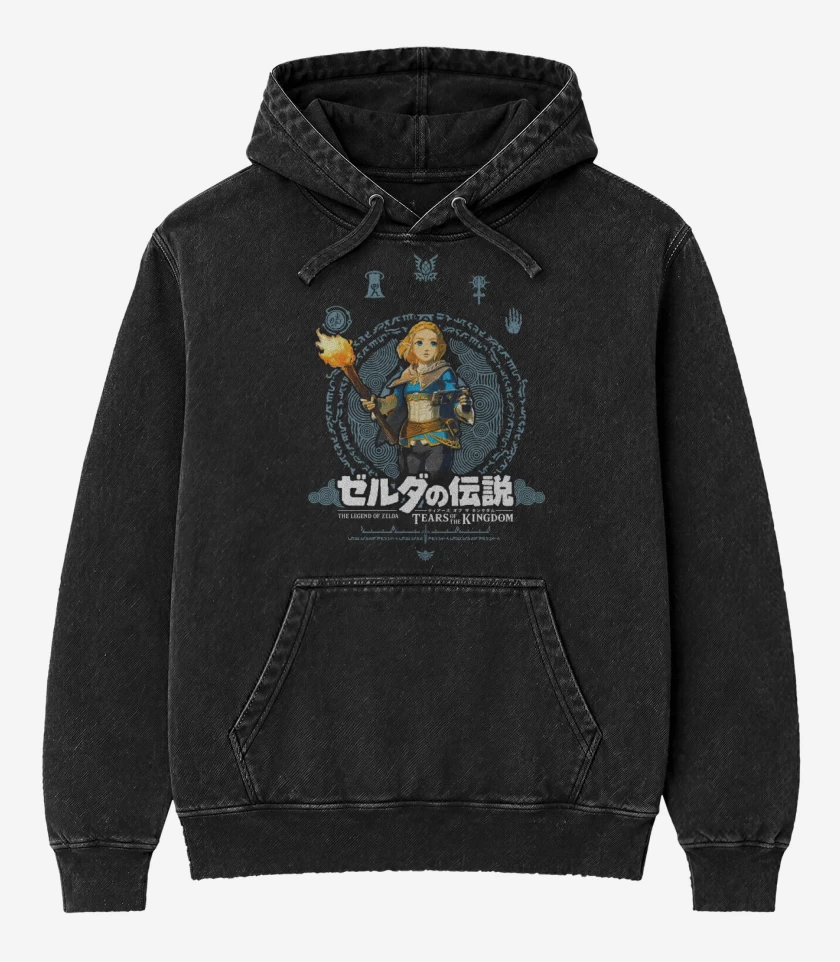 Poleron Canguro Acid Wash Negro de TOTK Zelda