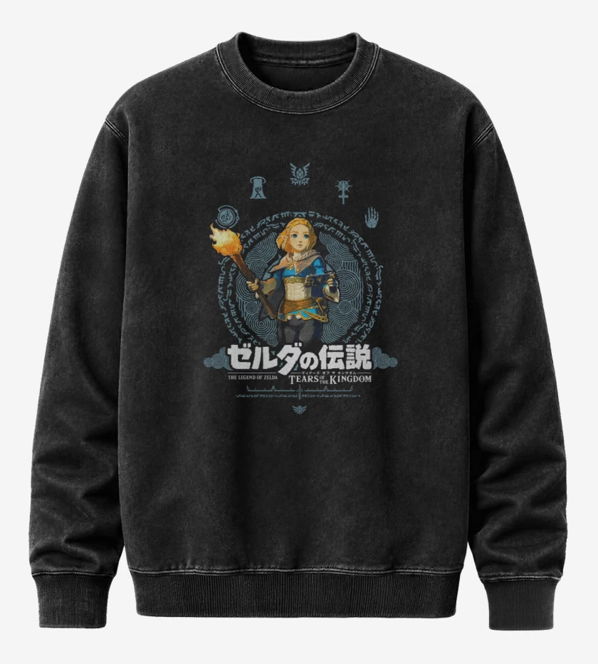 Poleron Polo Acid Wash Negro de TOTK Zelda