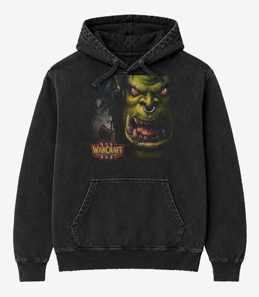 Poleron Canguro Acid Wash Negro de Reign of chaos