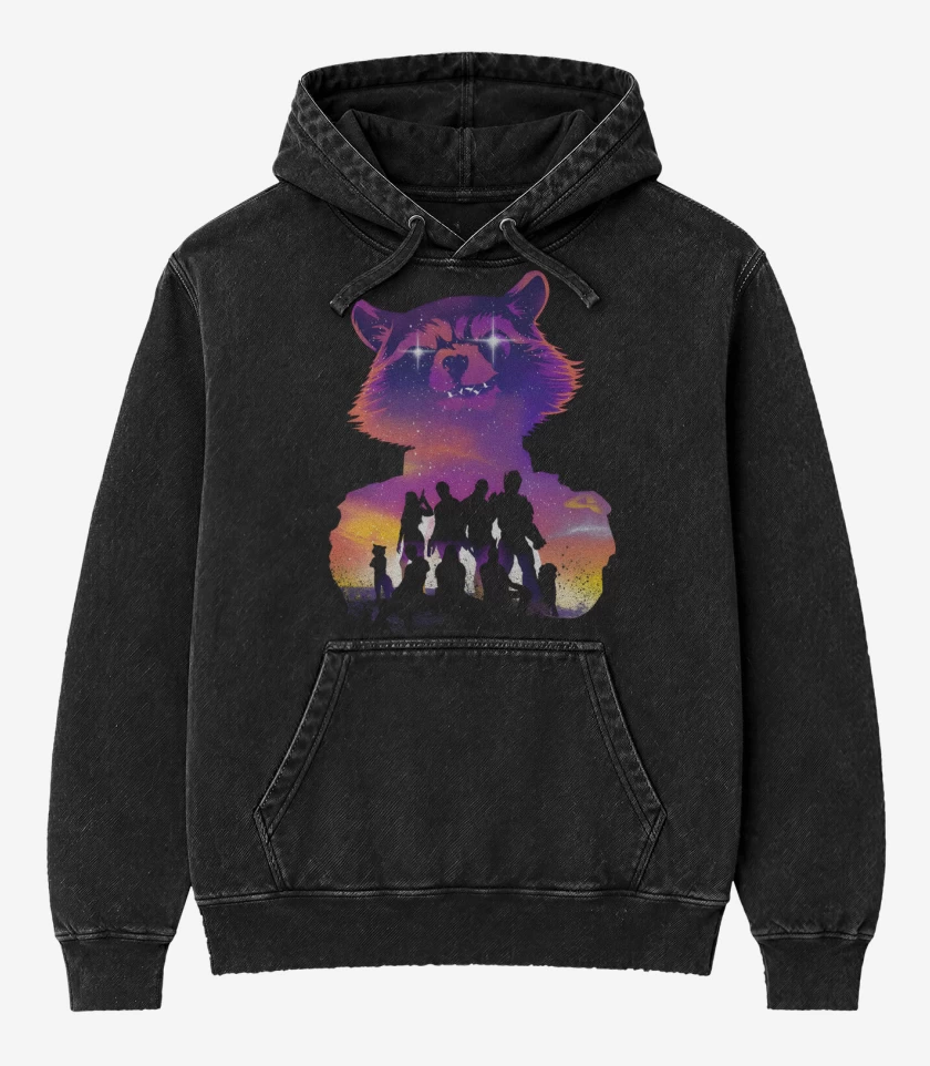 Poleron Canguro Acid Wash Negro de Guardianes Vol 3