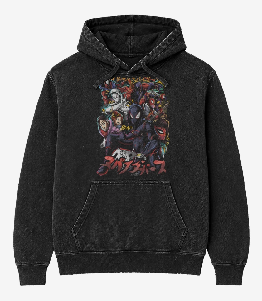 Poleron Canguro Acid Wash Negro de In to the Spiderverse
