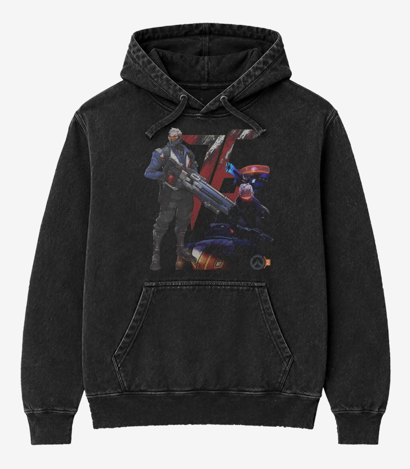 Poleron Canguro Acid Wash Negro de Soldier 76