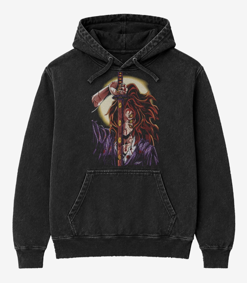 Poleron Canguro Acid Wash Negro de Oni Kokushibo
