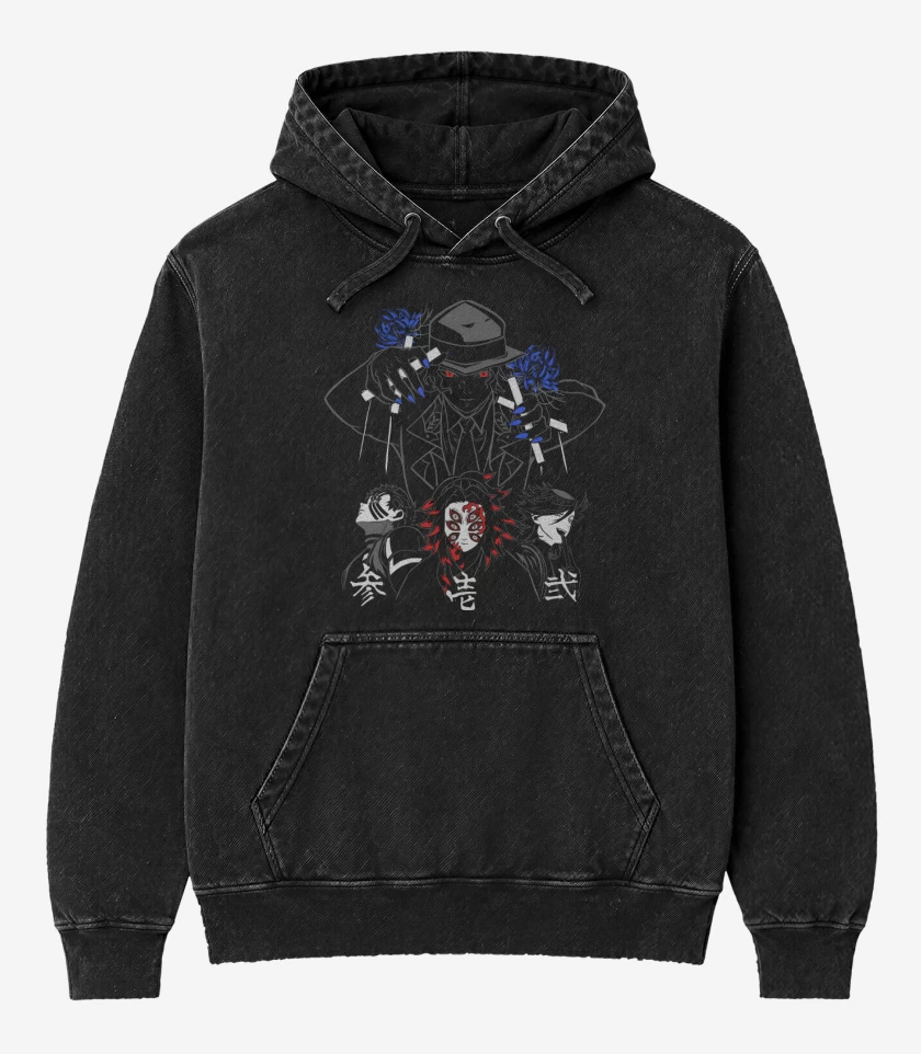 Poleron Canguro Acid Wash Negro de Muzan y las Lunas Superiores