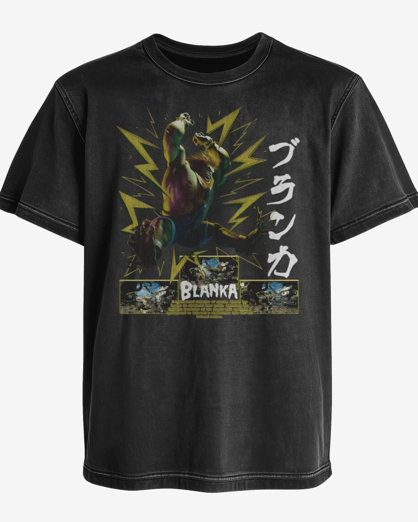 Polera desgastada Negro de SF6 Blanka 