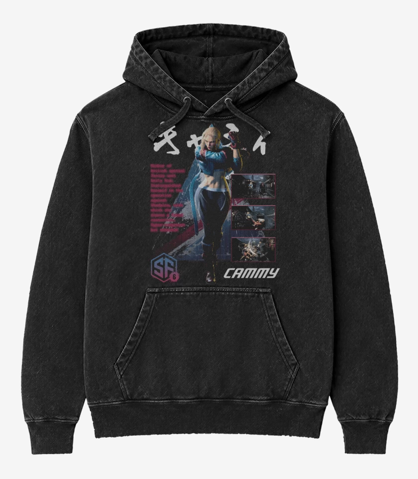 Poleron Canguro Acid Wash Negro de SF6 Cammy