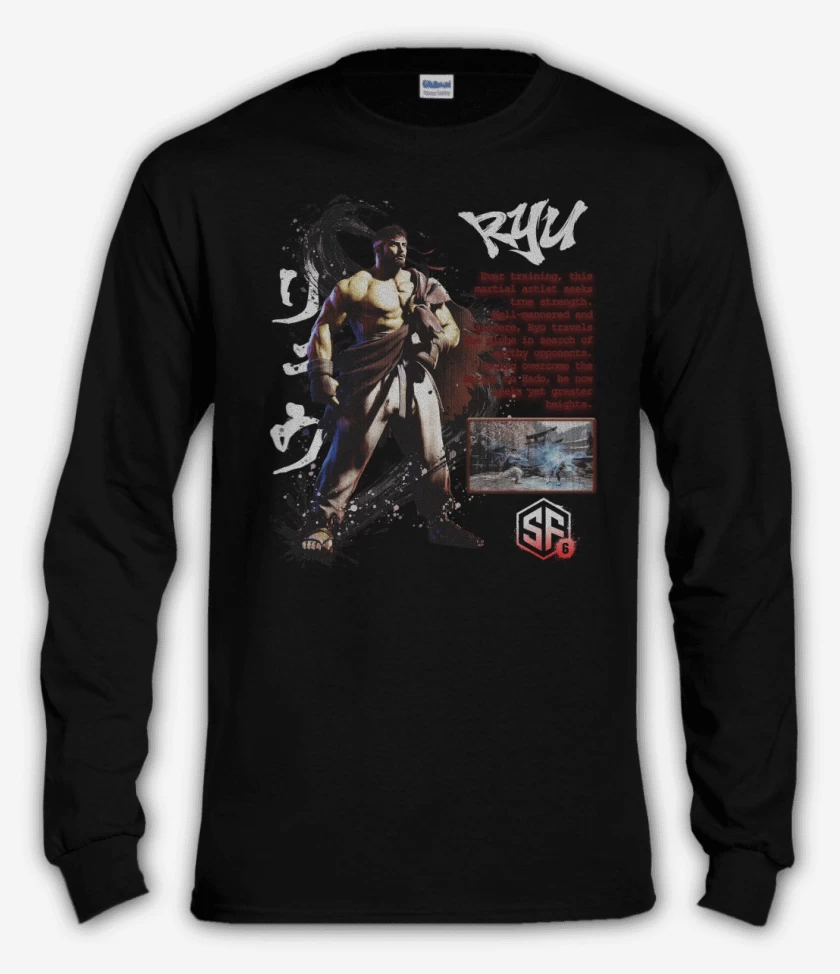 Polera manga larga Negro de SF6 Ryu